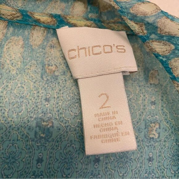 Chico's Blue Teal Green Sheer Open fairy Kimono Coverup cardigan top 2 L 12 - Picture 8 of 10